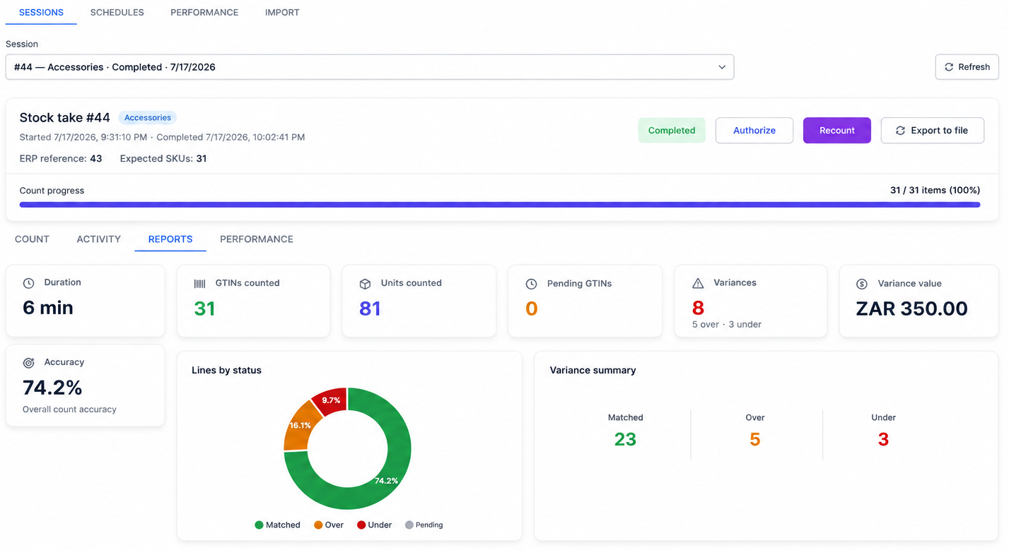 manage every stock take in real time