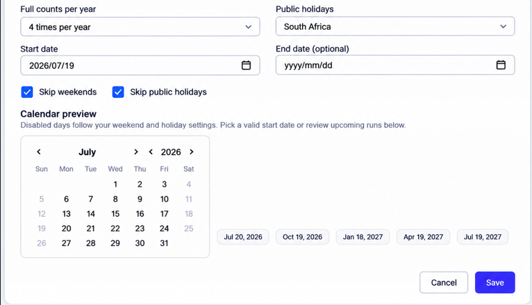 stock take scheduling 2
